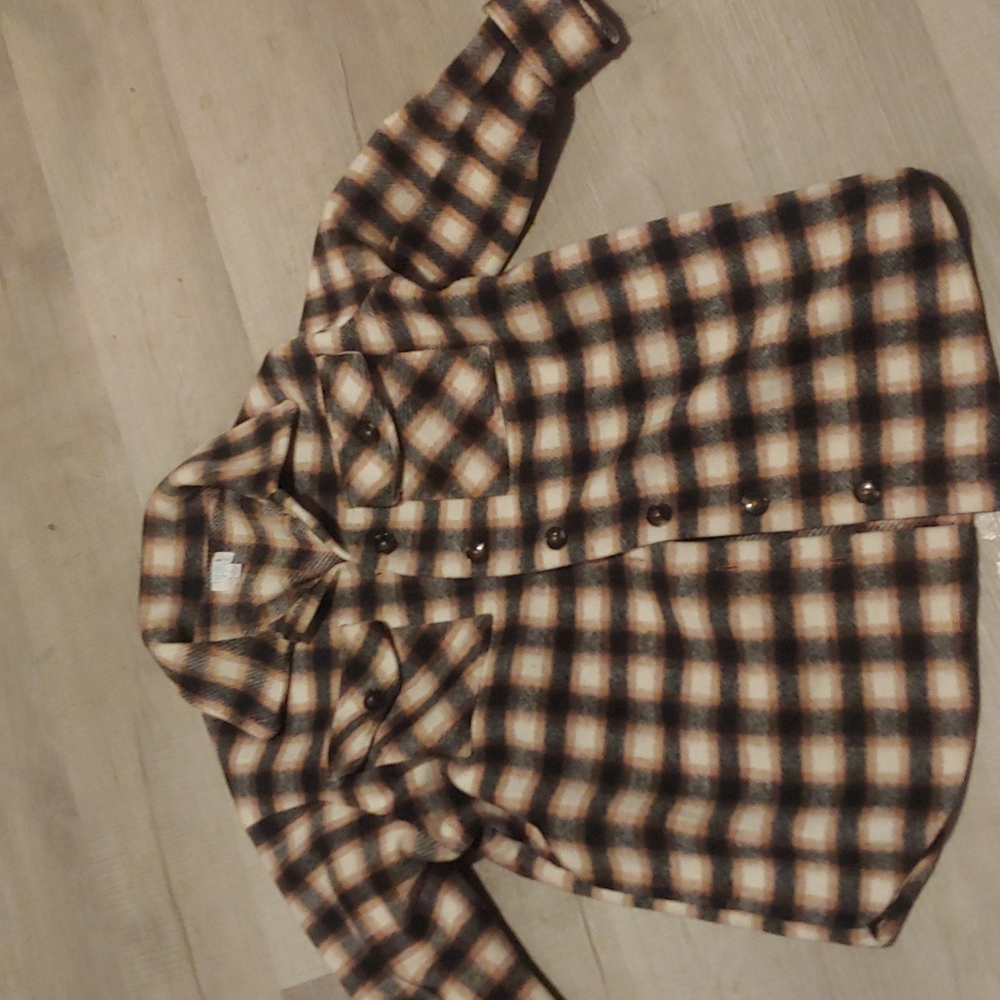 Brown and white plaid shacket